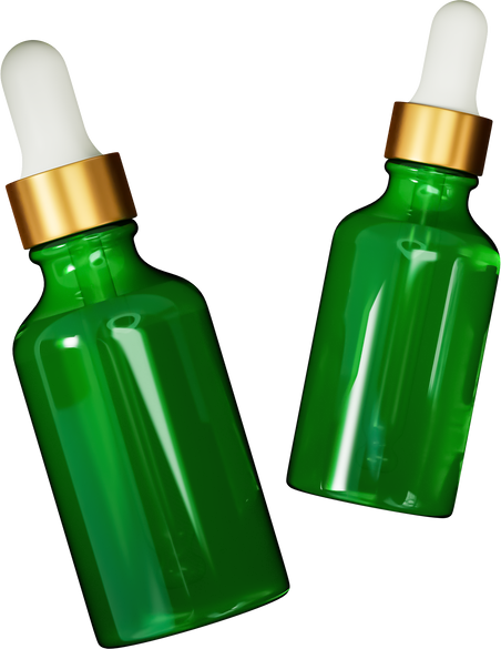 Green amber glass cosmetic serum bottle 3d render cutout